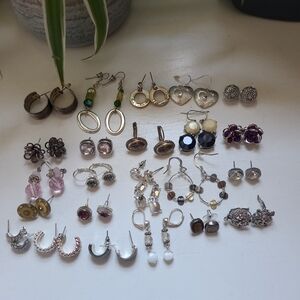 Lot Bundle Vintage Costume Silver Tone Earrings